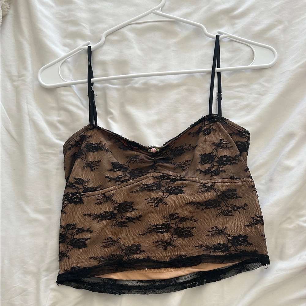 Edikted Black and Tan Lace Crop Top